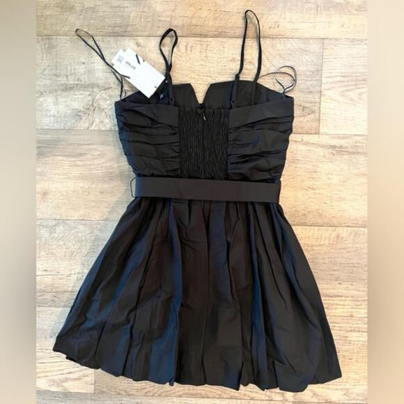 💋 ZARA Black Poplin Mini Dress NWT | Sweetheart Neck, Belted, Balloon Hem M - Picture 16 of 16